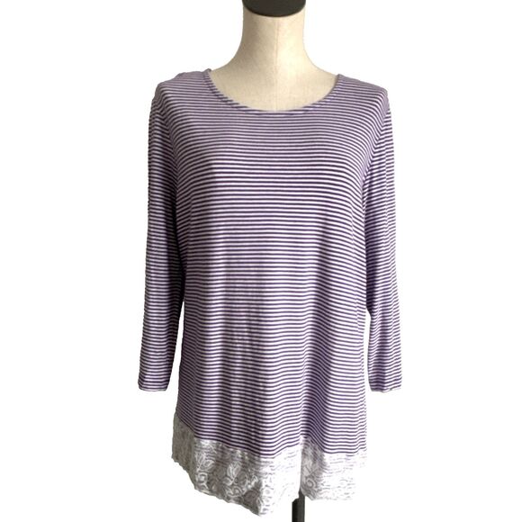 Christopher & Banks Purple Stripe Tunic Top Lace Trim Women's Size Large - Picture 1 of 7
